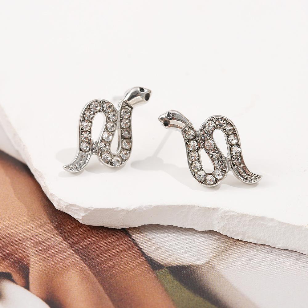 Luxurious Snake-Shaped Micro-Paved Diamond Stud Earrings