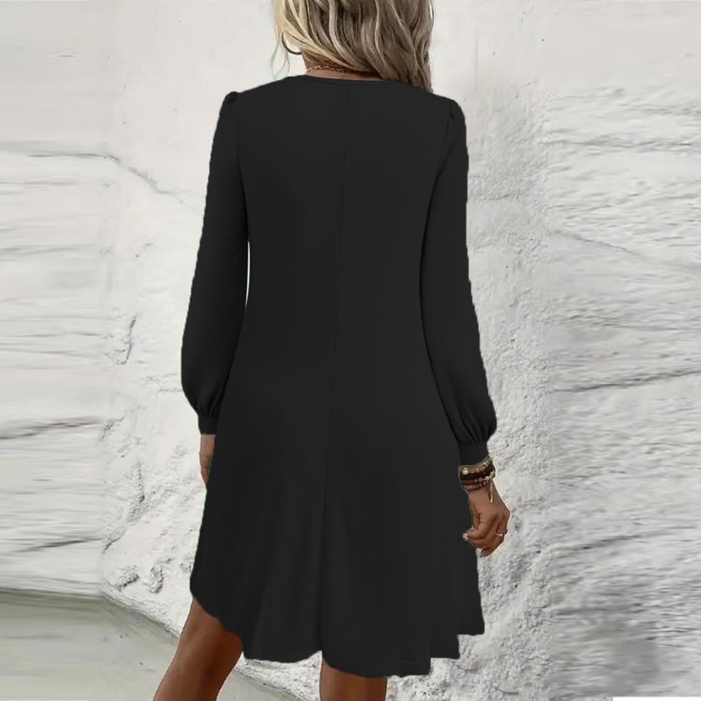 Dámské volné šaty s čtvercovým výstřihem, ležérní, s dlouhým rukávem, jednobarevné, plisované