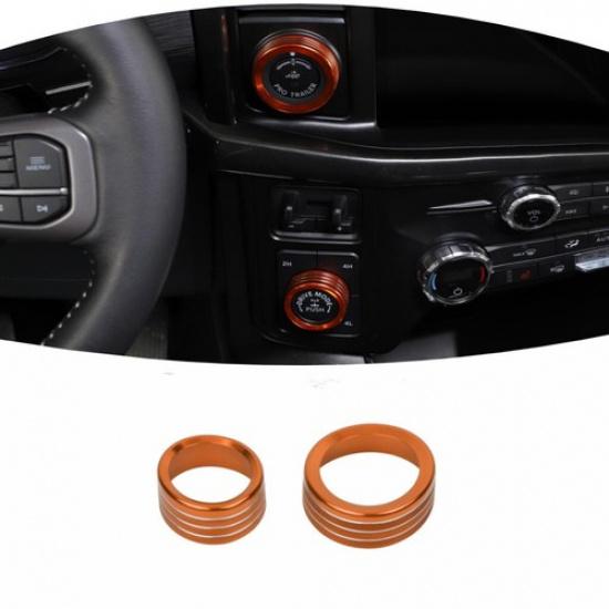 Center Control Dash 4WD/Trailer Switch Knob Rings Cover Trim For F150 21+Orange