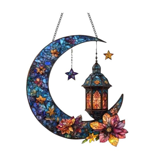 Moon Suncatcher Hanging Decoration Moon Star Lantern Stained Glass 2D