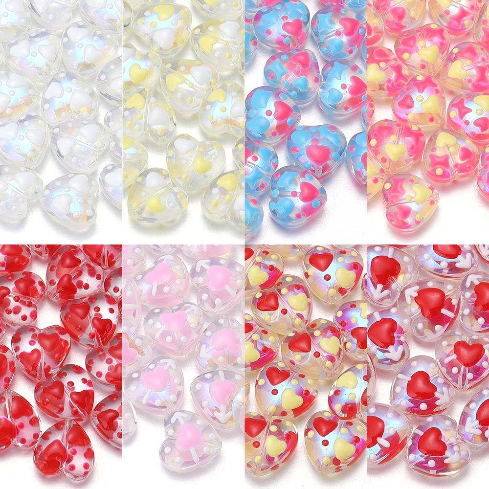 5pcs Heart Glass Beads Colorful Hand Painted Lampwork Loose Beads for Jewelry Making DIY Necklace Bracelets Earrings Accessories