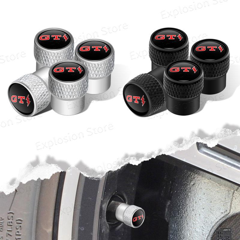 ASN1 4Pcs Car Wheel Tire Valve Stem Caps Tyre Air Cover Lightning Symbol GTI Emblem For Jetta Bora Golf 5 6 7 Polo MK3 MK5 MK6