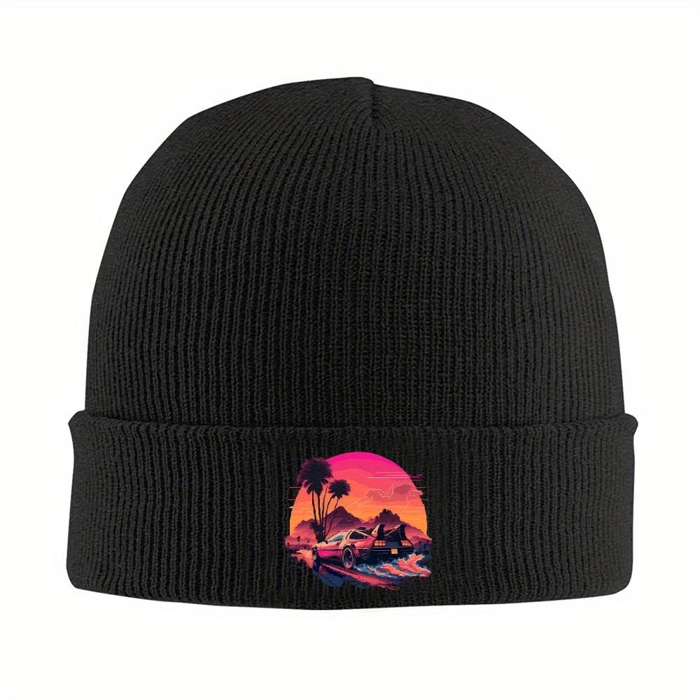 Pc Synthwave DeLorean Back To The Future Knitted Hat Beanies Winter Hats Warm Acrylic New Movie Film Series Cap for Unisex Women G