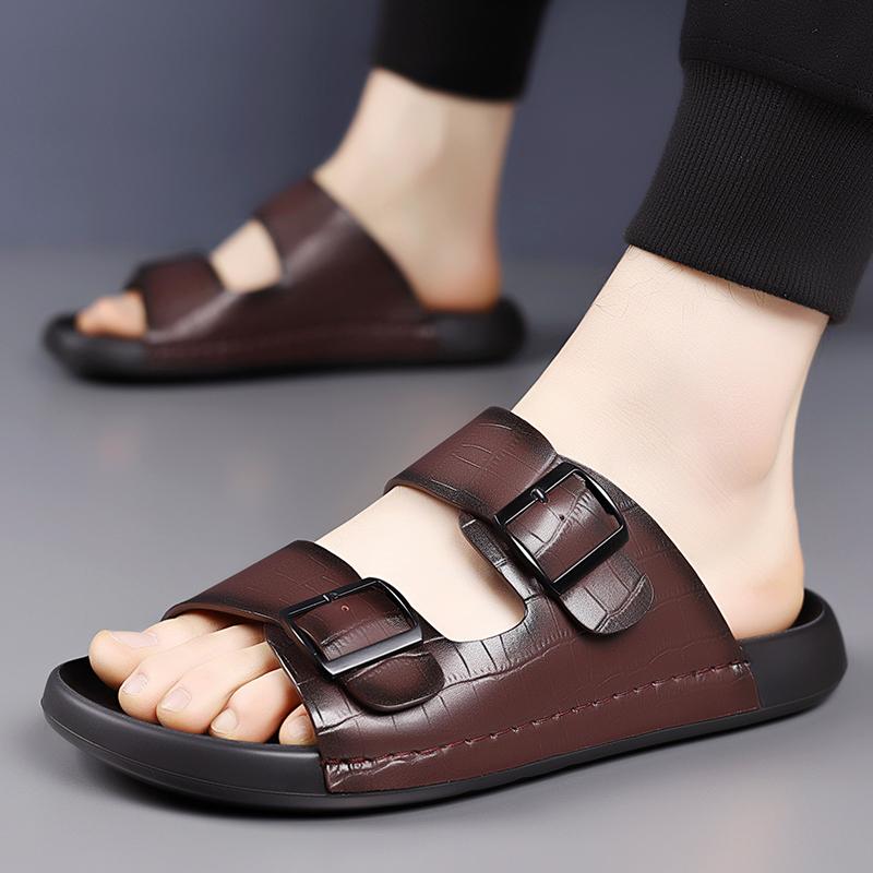 Summer Men's Fashionable Simple and Casual Thick Soled Slippers, Classic Brown/black Men Breathable Non Slip Comfortable Sandals