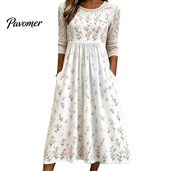 Fashionable Vacation Dresses for Ladies Long Sleeve Floral Dress, Women Cottagecore Waist Cinching Casual Autumn with Sleeves Midi Dress Street Party