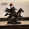 Gaming Room Shelf Accessory Halloween Knight On Horseback with Luminous Pumpkin Head Resin Figurine, Decorative Horse Statue Lighted Ornament for Home