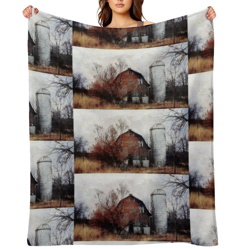 Autumn's last days - old barn and silo Throw Blanket Decorative Beds Travel Furrys Sleeping Bag Blankets