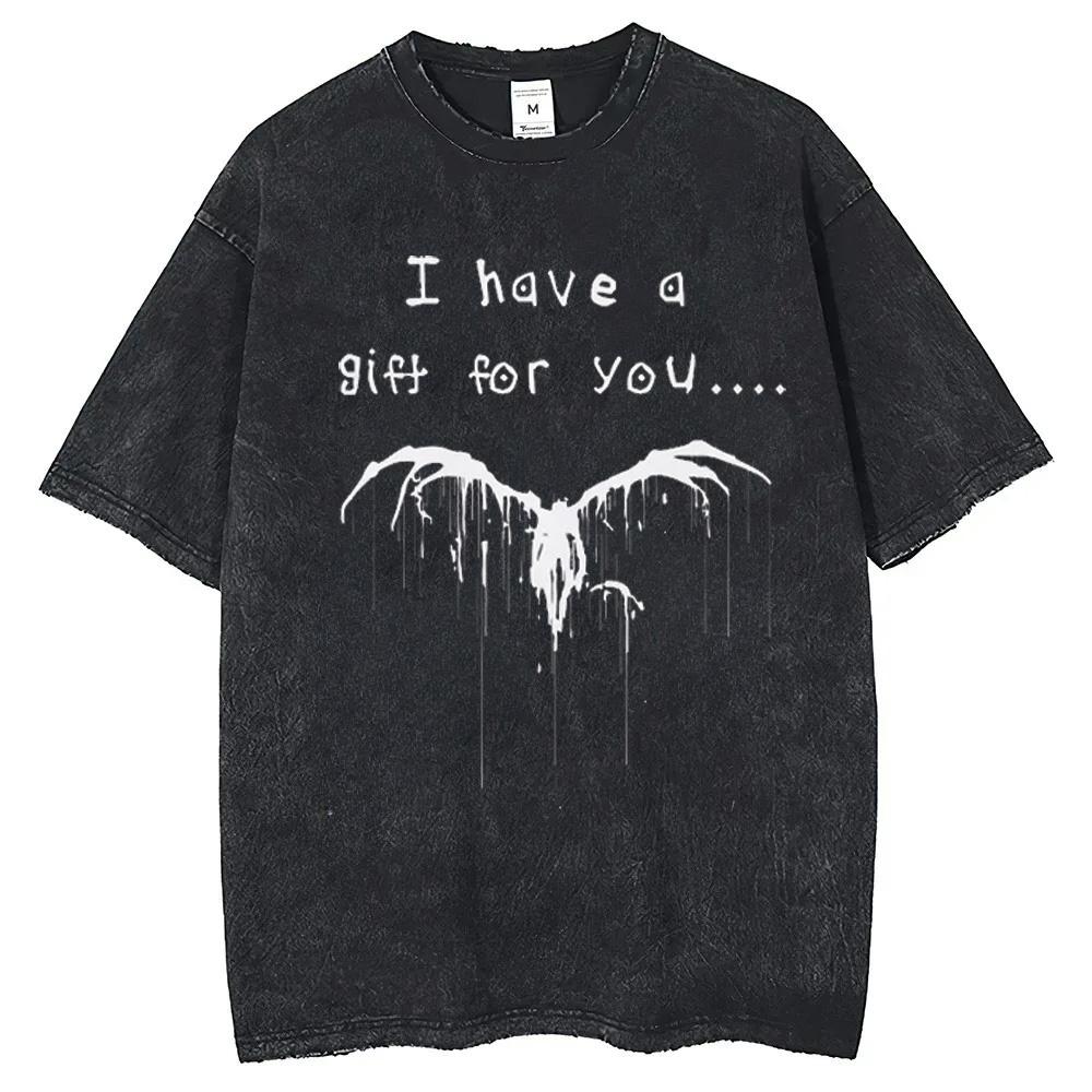 Death Note Harajuku Vintage Washed T Shirts Anime Graphic Printing T Shirt Cotton Fashion Streetwear Unisex Top Tee
