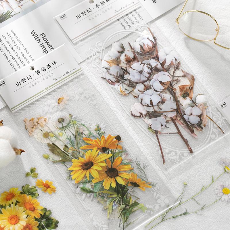

Yuxian Mountain Wild Chronicle Sticker Pack: 11 Sheets, 6 Styles - PET Large Decorative Plant Stickers for Journal DIY Mist Enveloped Maple