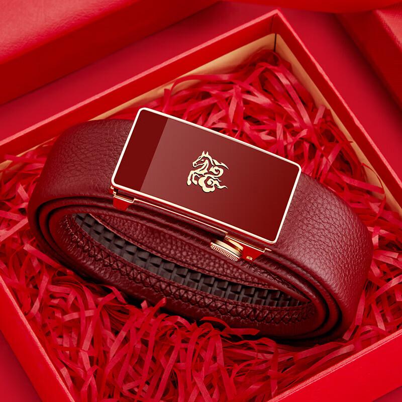 

WILLIAMPOLO Men s Red Top-Grain Leather Belt 115-130cm