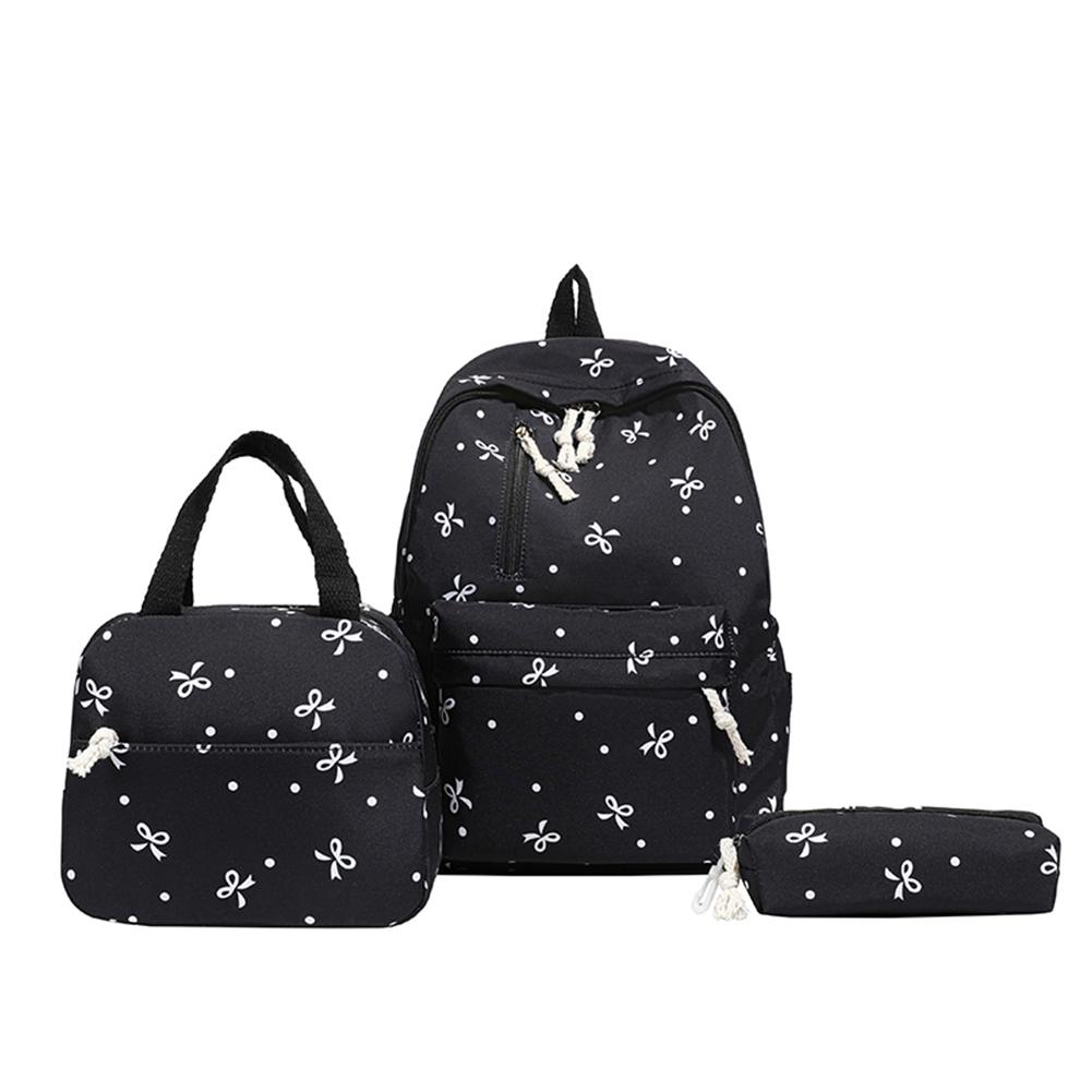 3Pcs/Set Bow Print Aesthetic Daypack with Handbag Pencil Case Student Rucksack for Girl Women Travel