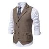 Mens Wool Mix Herringbone Tweed Check Vintage Collar Waistcoat Tailored Fit Vest