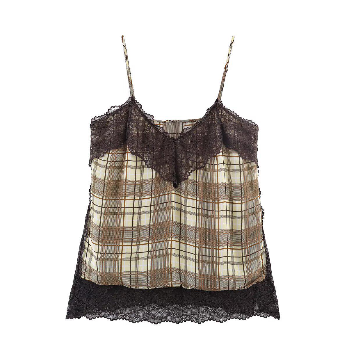 Spring 2026 European Style Women s Plaid Lingerie-Style Top 82910 Medium (M)