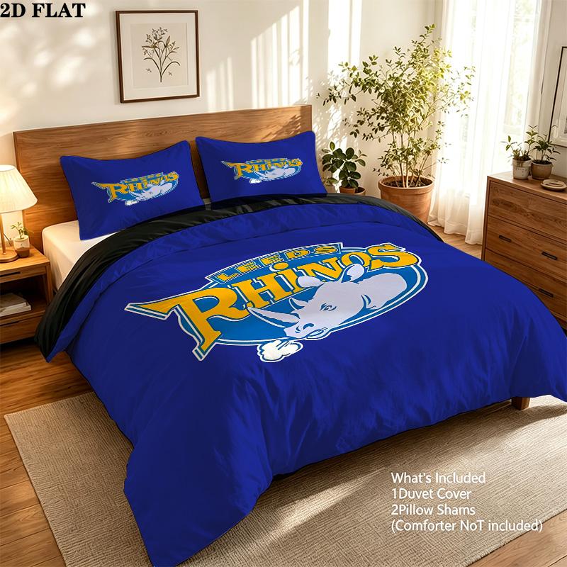 Leeds Rhinos Pattern Bedding Quilt Set Quilt Cover Pillowcase Home Birthday Gift(1 * Duvet Cover + 2 * Pillowcase, Without Core)