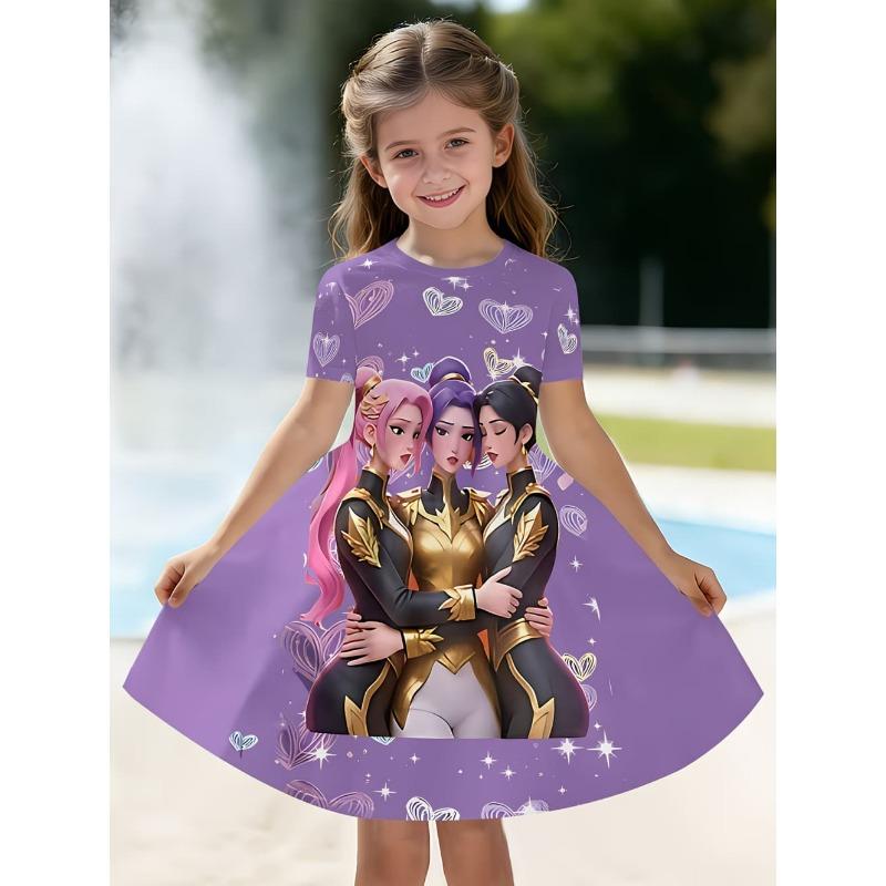 Kpop kreslené grafické šaty pro dívky Vtipný dárek pro fanouška Oblečení pro Harajuku dívky Letní topy Šaty s krátkým rukávem Dětské oblečení