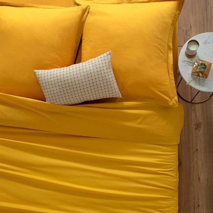 Taie d'oreiller "Carina" coton jaune moutarde 50x70cm - Atmosphera createur d'interieur