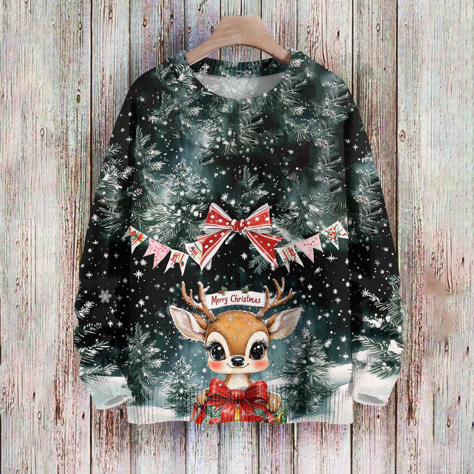 

Рождественские толстовки для женщин Вязаный свитер Милая рубашка Осенний свитер с круглым вырезом Топы L