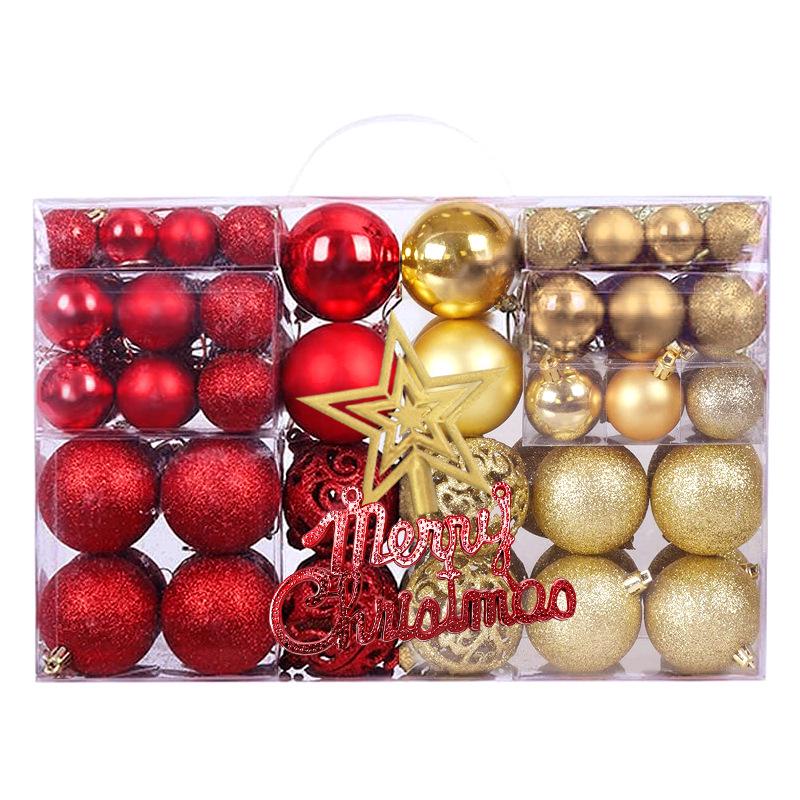 Christmas Tree Decorations Set: 100 Pieces with Tree Topper Star, Letter Tags, Hollow Plastic Balls, and Baubles Ornaments.