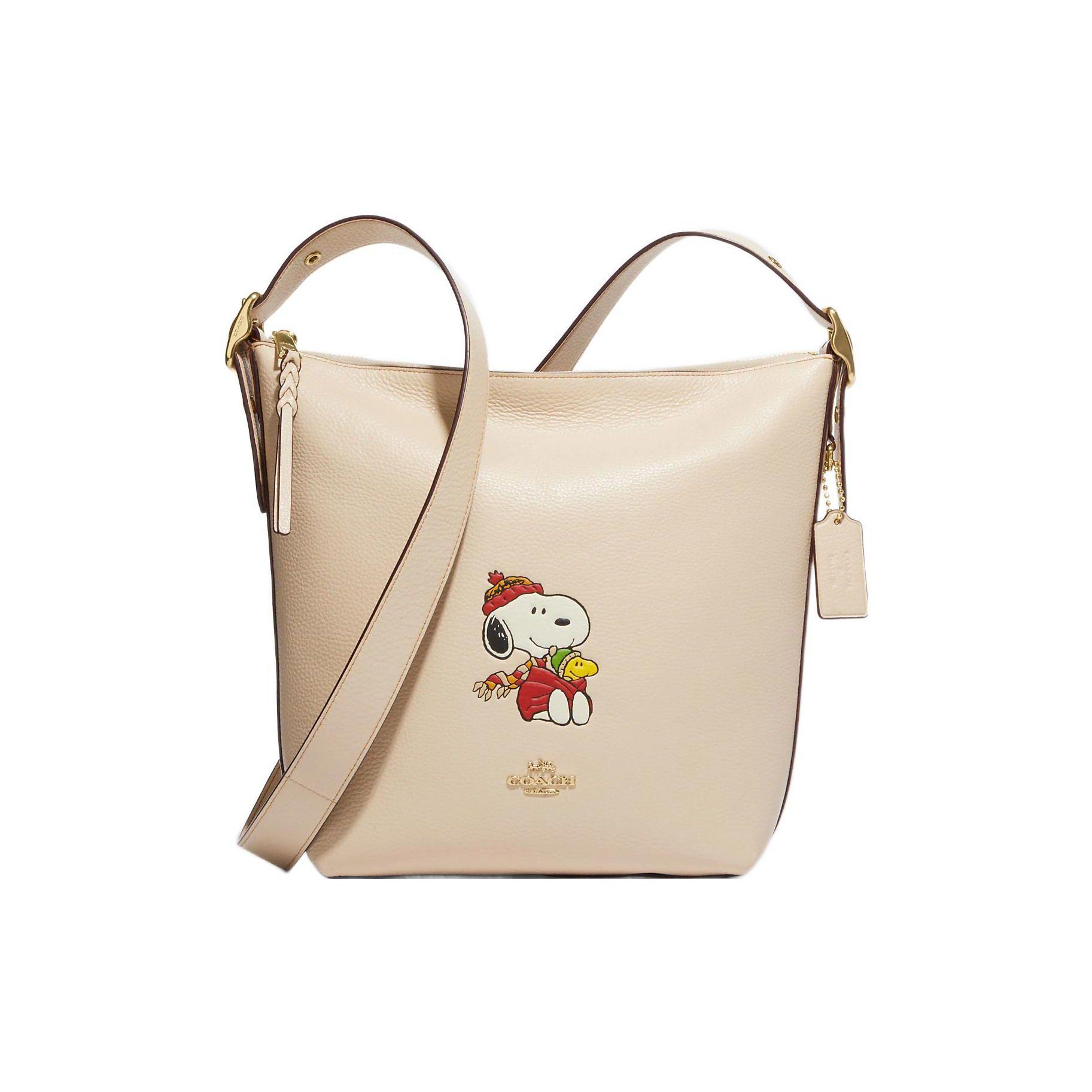 Coach Women's X Peanuts Snoopy Collaboration 23 Zipper Closure Snoopy Print Pebble Leather Medium Shoulder Crossbody Bag Bags Nude Cf292-Imoqy