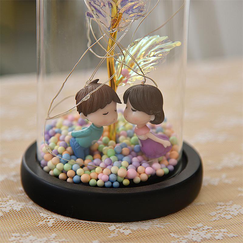 Everlasting Gold Foil Rose Glass Dome LED Light Valentine's Day Gift Ornament