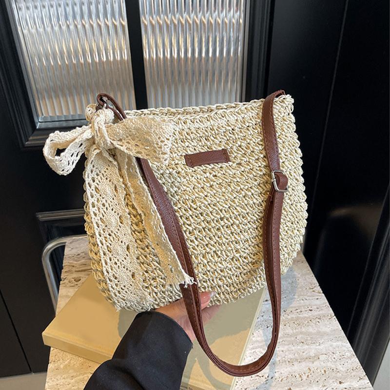 Geantă de Paie de Vară la Modă pentru Femei, Geantă Crossbody pentru Cumpărături de Vacanță la Plajă, Poșete de Umăr Împletite