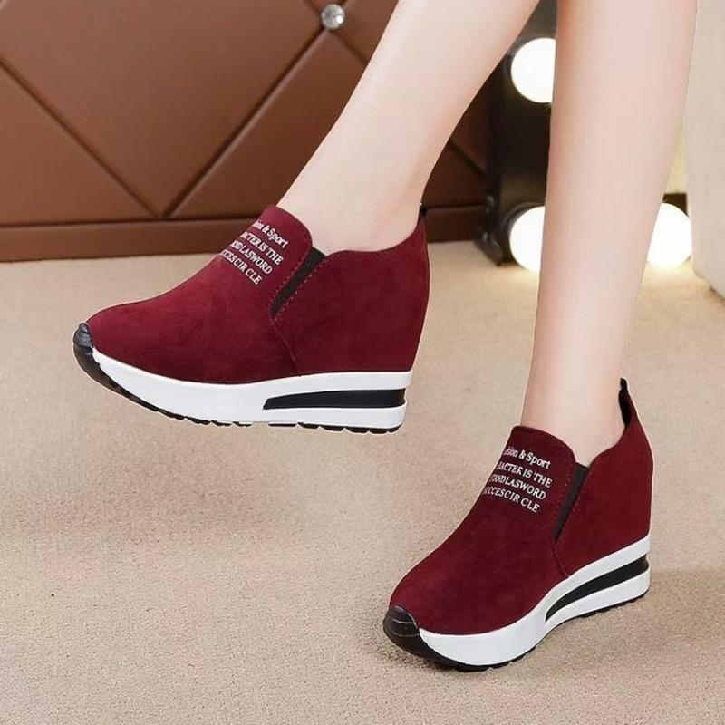 Deep bevel heel solid color women's shoes autumn new one-pedal lazy shoes heightening casual shoes