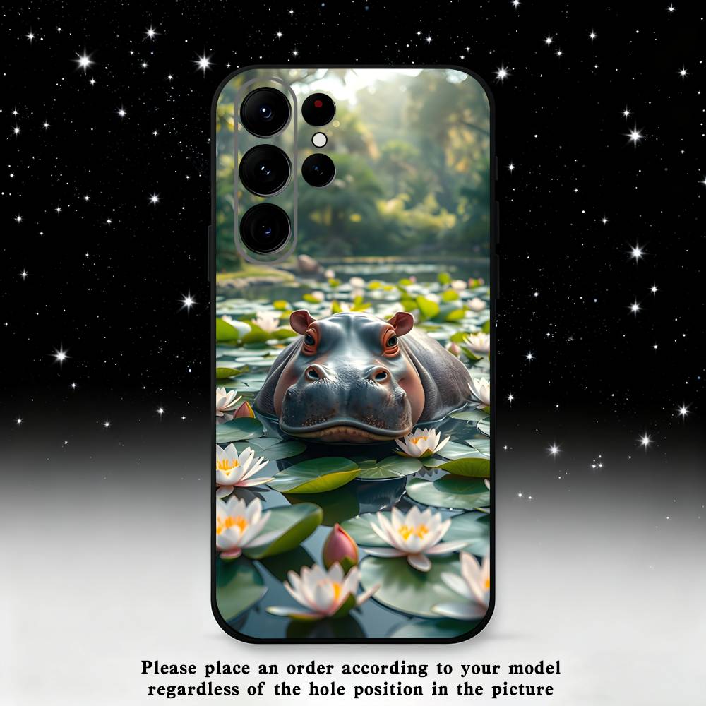 Roztomilý Hroch Hippopotamus Pouzdro na Telefon Pro Samsung S25,S24,S21,S22,S23,S30,Ultra,S20,Plus,Fe,Lite,Note,10,9,5G Černý Kryt