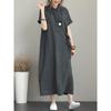 POLO Collar Cotton Linen Short Sleeved Loose Pocket Temperament Women's Casual Dress Black Summer Dress Women White Dress