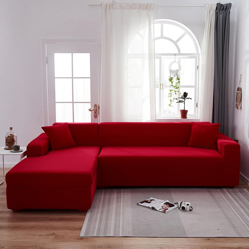 Solid Color Stretch Sofa Cover for Living Room Elastic Slipcovers  Couch Cover L Shape Armchair Cover Single/Two/Three/Four Seat