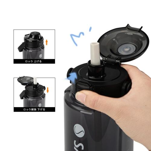 SANTECO Water Bottle, 1500ml/2000ml, BPA-Free, Ultra-Lightweight, Portable, Stylish, Easy to Clean, with Carry Handle, Perfect for Sports (Carbon Blac