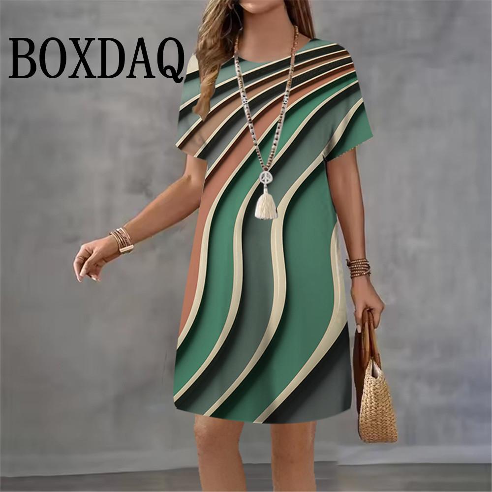 Stylish Simple Striped Women s Dress Versatile Comfortable Casual Dresses 4XL