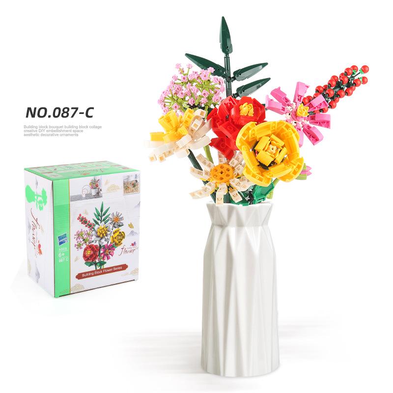 Kids' Educational Interlocking Building Blocks - Flower Potted Plant (Rose & Epiphyllum) Compatible with Top Building Block Models