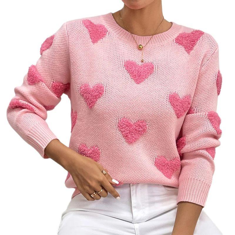 

round Neck Pullover Peach Heart Sweater Pink XL