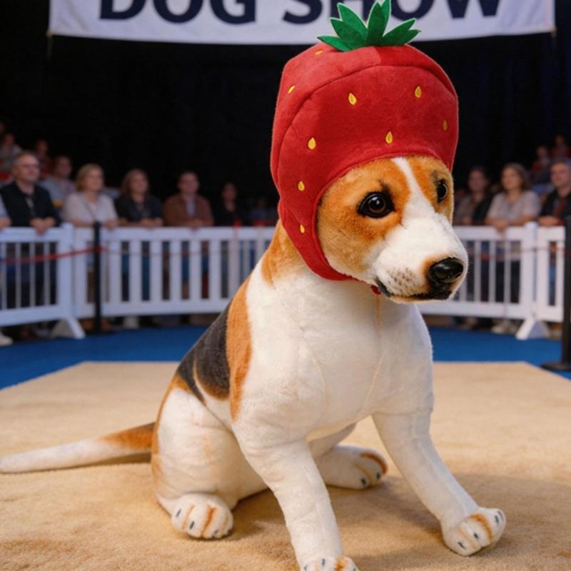 Dog Strawberry Costume Hood Hat, Soft Plush Pet Photo Hat for Halloweens Party Dressingup, Theme Event, and Quick Pullon Costume Styling