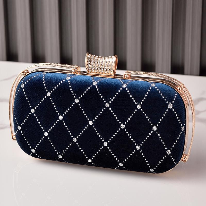 Women's Quilted Handbag Black Velvet Evening Party Bag Vintage Luxury Designer Diamond Clutch Crossbody Shoulder Wallet for Lady