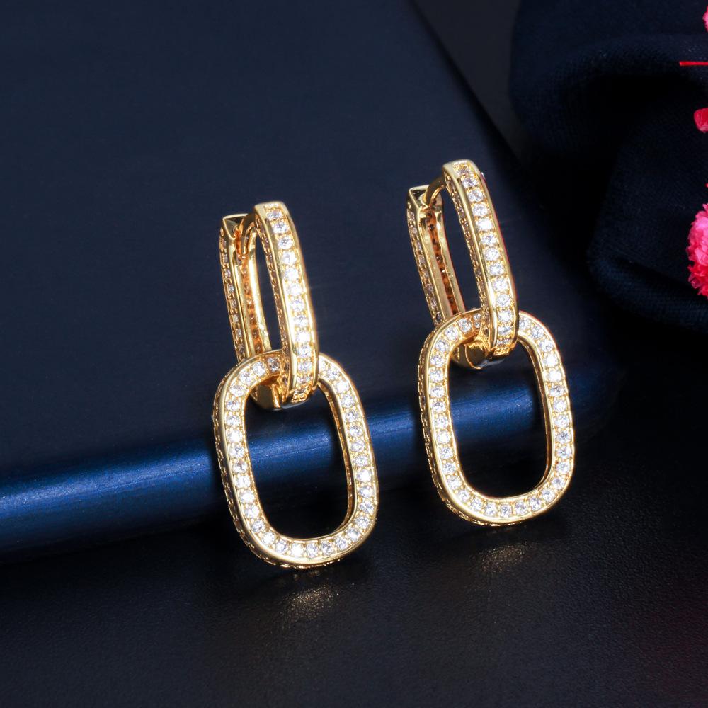 Accessories Removable Dual-Purpose Geometric Lock Earrings Cold Wind Oval Double Circle Inlaid Zircon Earrings