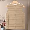 Yousheng Winter Women Layering Vest Coat with Storage Bag Thin Padded Button Closure Round Neck Sleeveless Solid Color Windproof Heat Retention