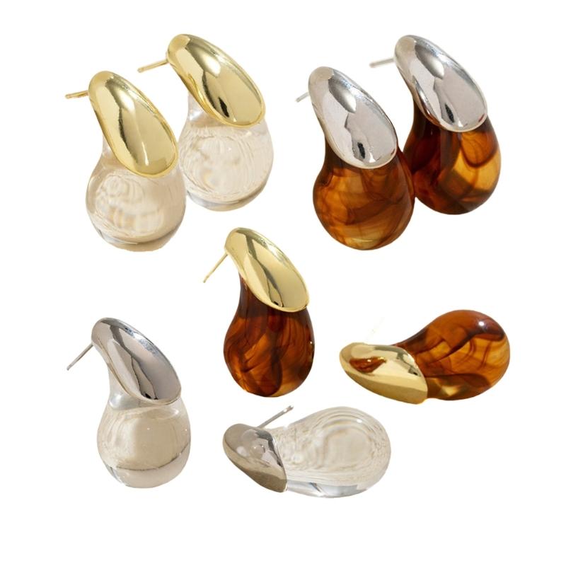 Versatile Clear Resin Drop Earrings Alloy Base Portable Designs for Everyday Jewelry Wear