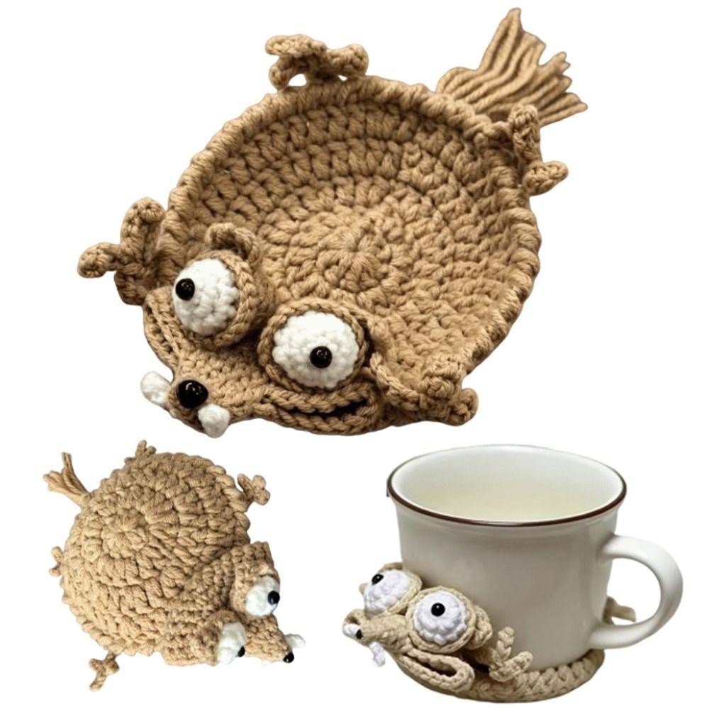 Creative Crochet Squirrel Coasters Non-Slip Drink Insulation Pad Durable Water Cup Mat  Tableware