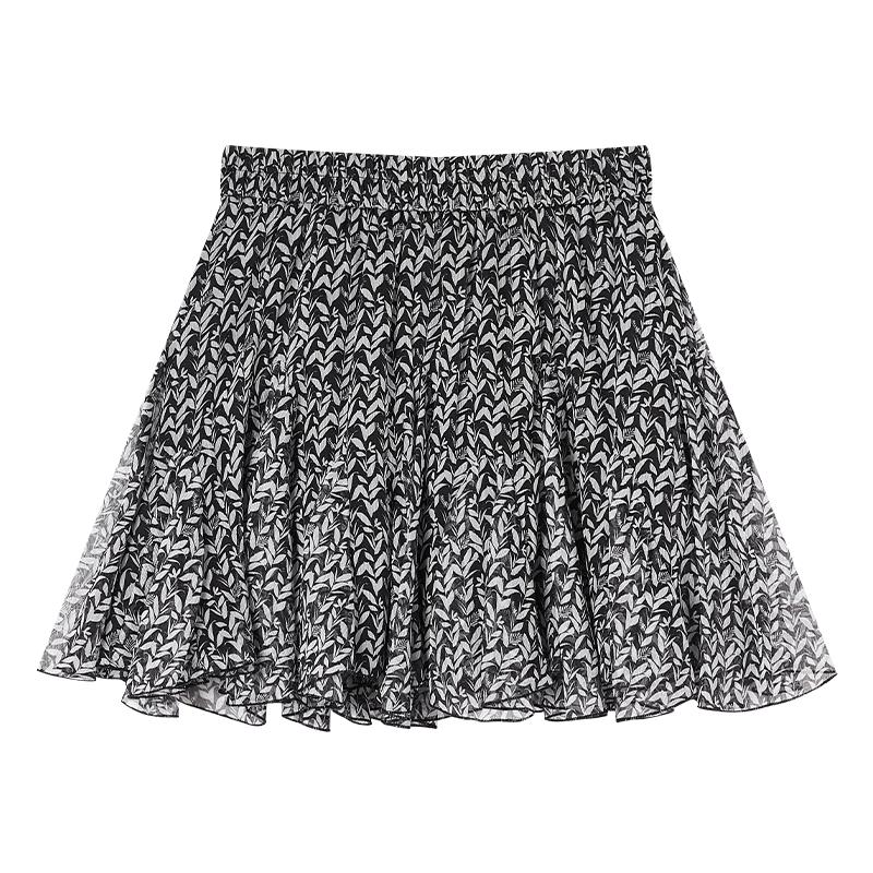Xiangying Women s High-Waist A-Line Floral Chiffon Short Skirt XL