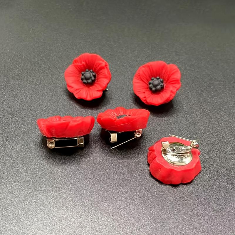 5pcs Vintage Red Poppy Flower Brooches - Elegant Resin Fashion Jewelry for Men & Women, Perfect for Clothes, Backpacks, Hats