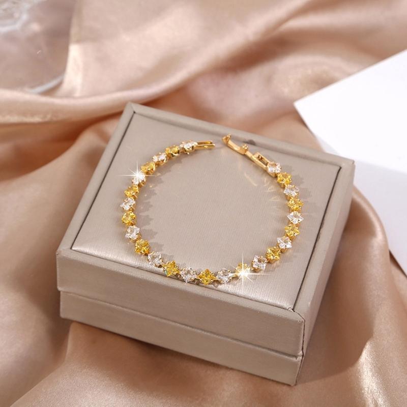 Geometric Pattern Cubic Zirconia Tennis Bracelet Gold Plated Copper Chain Wristband Wrist Accessory For Women Men