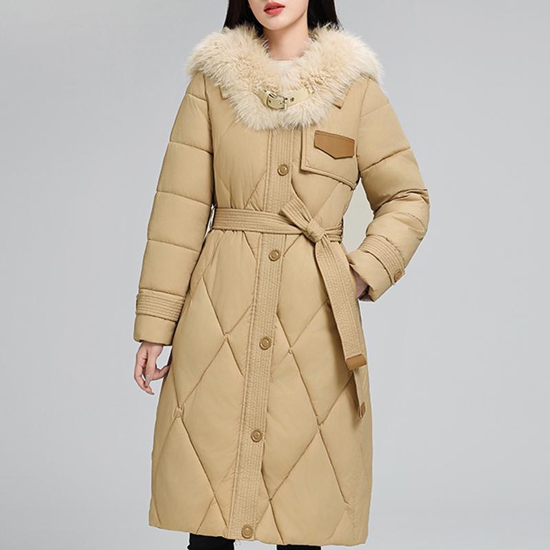 

Элегантные зимние пальто для женщин, куртки больших размеров, свободные воротники из искусственного меха, толстые теплые пальто, женские длинные парки M хаки