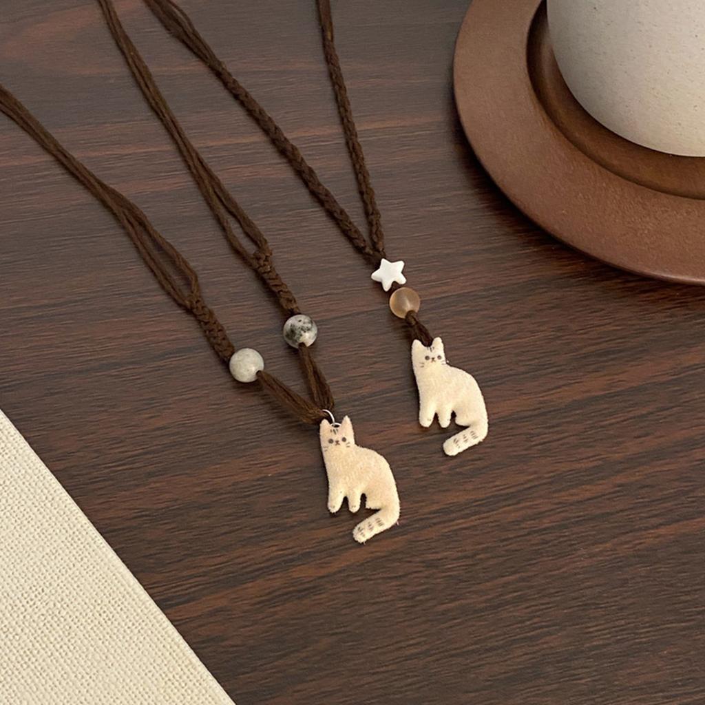 Cats Pendant Necklace Adjustable Flocking Rope Clavicle Chain Unique Gift For Cats Lovers And Fashion Enthusiasts