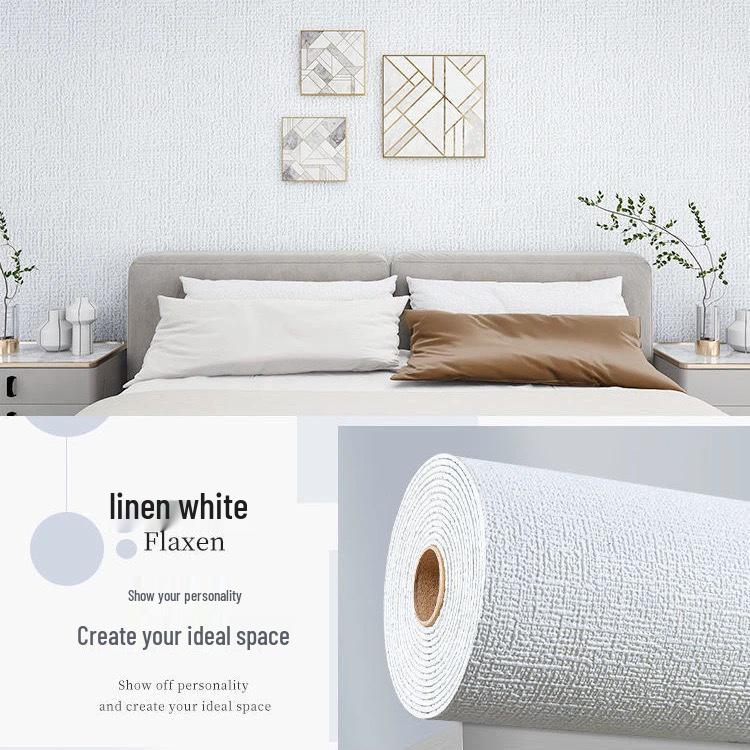 Self-Adhesive Linen Wall Stickers: Waterproof, Solid Color Decor for Bedroom and Living Room