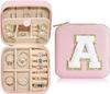 Large Capacity Jewelry Box for Stud Earrings and Rings - Portable Leather Storage with Letter Design
