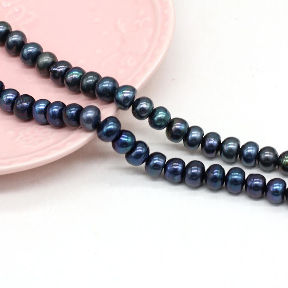 1String, Black Coin Pearl 8-9mm, Fashion Women Natural Freshwater Pearl Beads for Jewelry Making DIY Crafts, Luxury Bulk Gifts 36cm