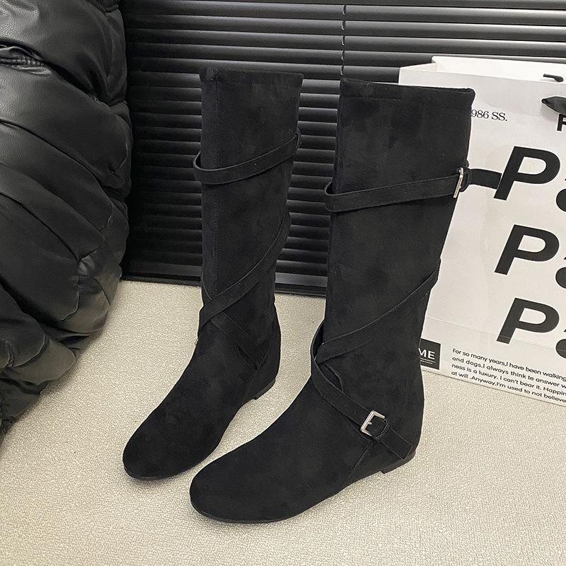 Vintage Maillard pointed inner heightening flat boots children's boots 2025 new autumn thin knight boots