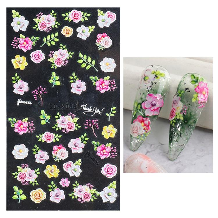 Embossed Flower Nail Sticker Self-adhesive 5D Art Embossed Nail Stickers Flower