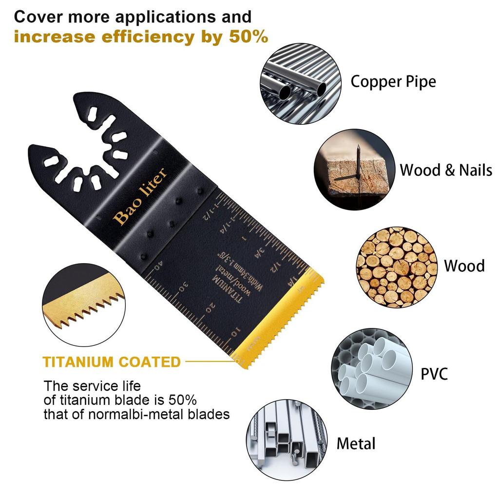 30PCS Oscillating Saw Blades, Universal Titanium Multitool Blades for Wood Plastics Metal, Quick Release Multi Tool Kits Fit Bosch Ryobi Milwaukee